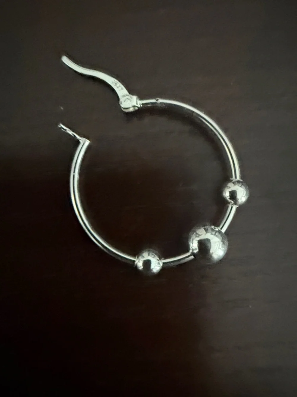 Sterling Silver Bead Accent Hoop Earrings - Perfect Gift! - Picture 2 of 2